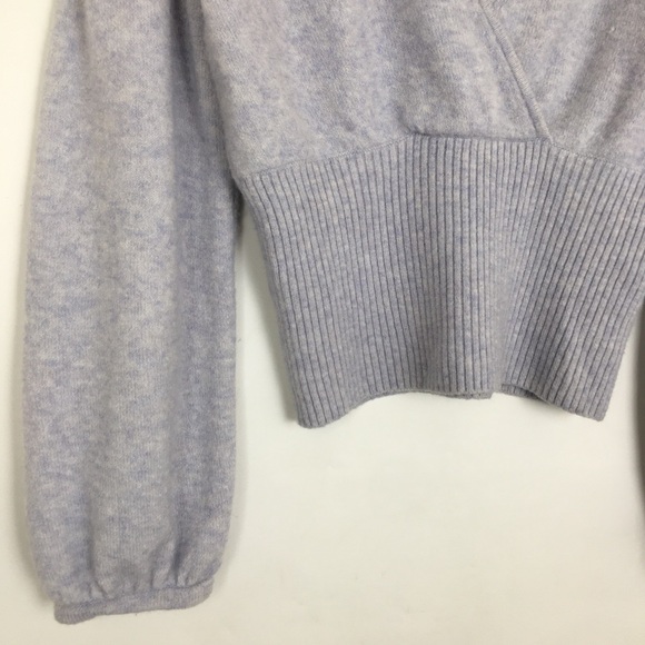 Madewell Balloon Sleeve Sweater Lavender V-neck Cropped Ribbed Knit Size M - Picture 4 of 10